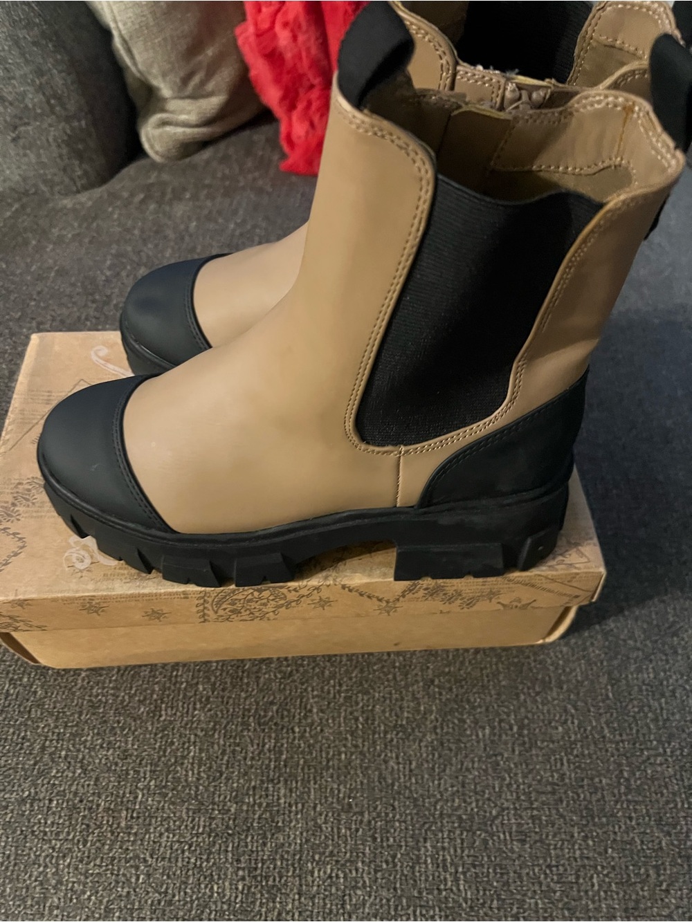 a new day Tan and Black Lug Chelsea Boots
